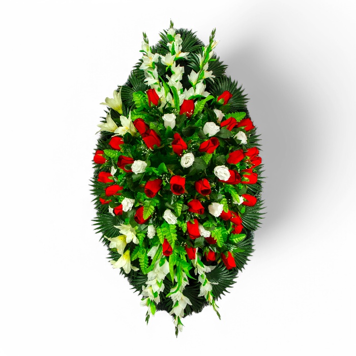 Ритуальный венок, эксклюзивный венок, искусственные цветы, похоронные атрибуты, ритуальные товары, венок на похороны, мемориальный венок, траурные аксессуары, венки из искусственных цветов.