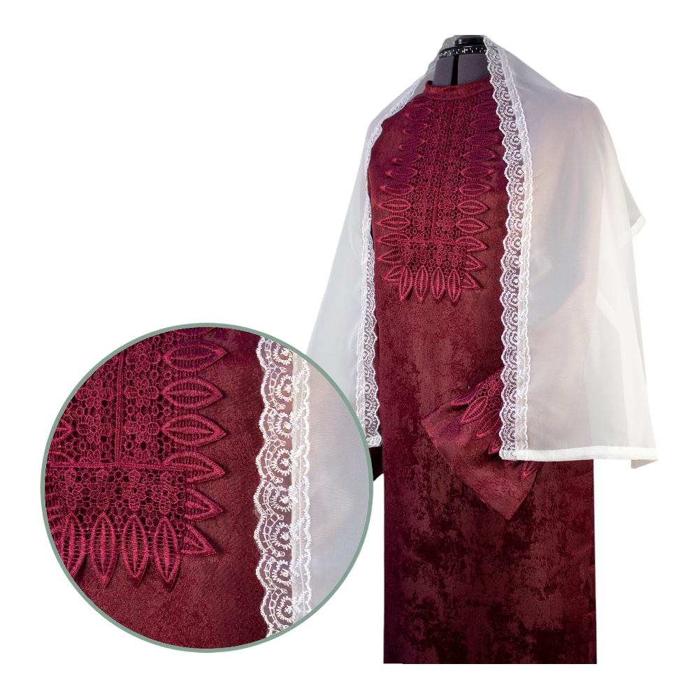 Арт. РО-013 Платье ритуальное "Элит-2" с шарфом, бордовое на похороны 46 размер.