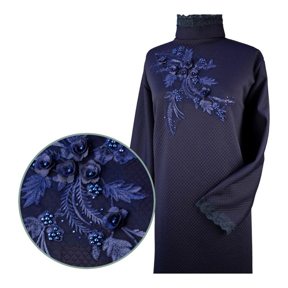 Арт. РО-005 Платье ритуальное "Сакура-премиум" тёмно-синее на похороны 46 размер.