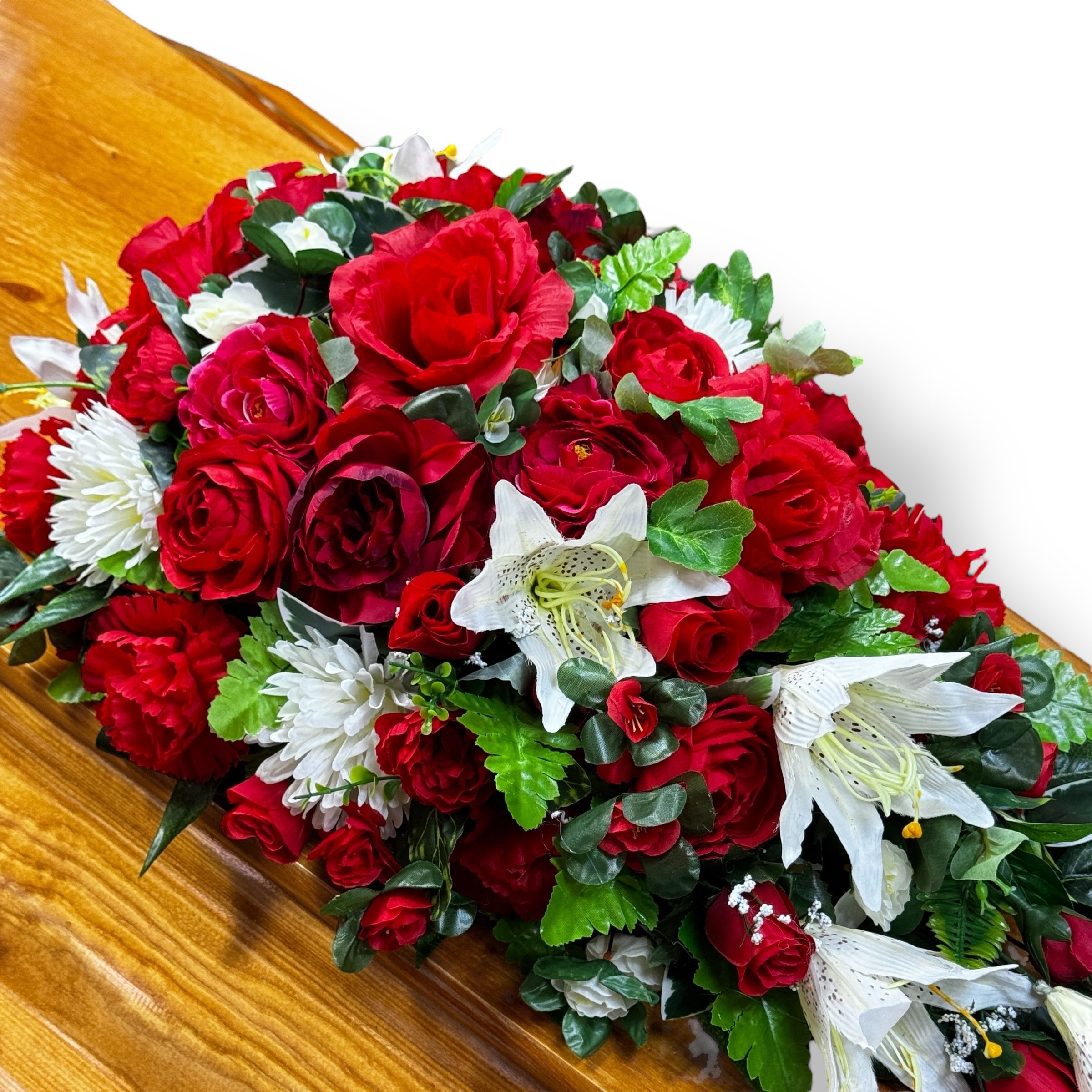 Арт. ИК-024 Композиция на гроб премиум из искусственных цветов 110 см.