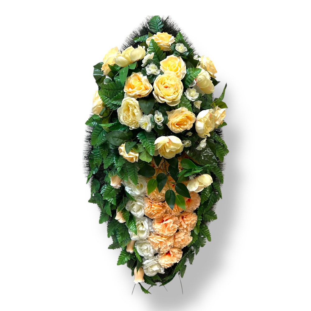 Ритуальный венок, венок на похороны, искусственные цветы, траурный венок, ритуальные принадлежности, венок для церемонии прощания, мемориальный венок, похоронные атрибуты, венок артикул ВИ-065.