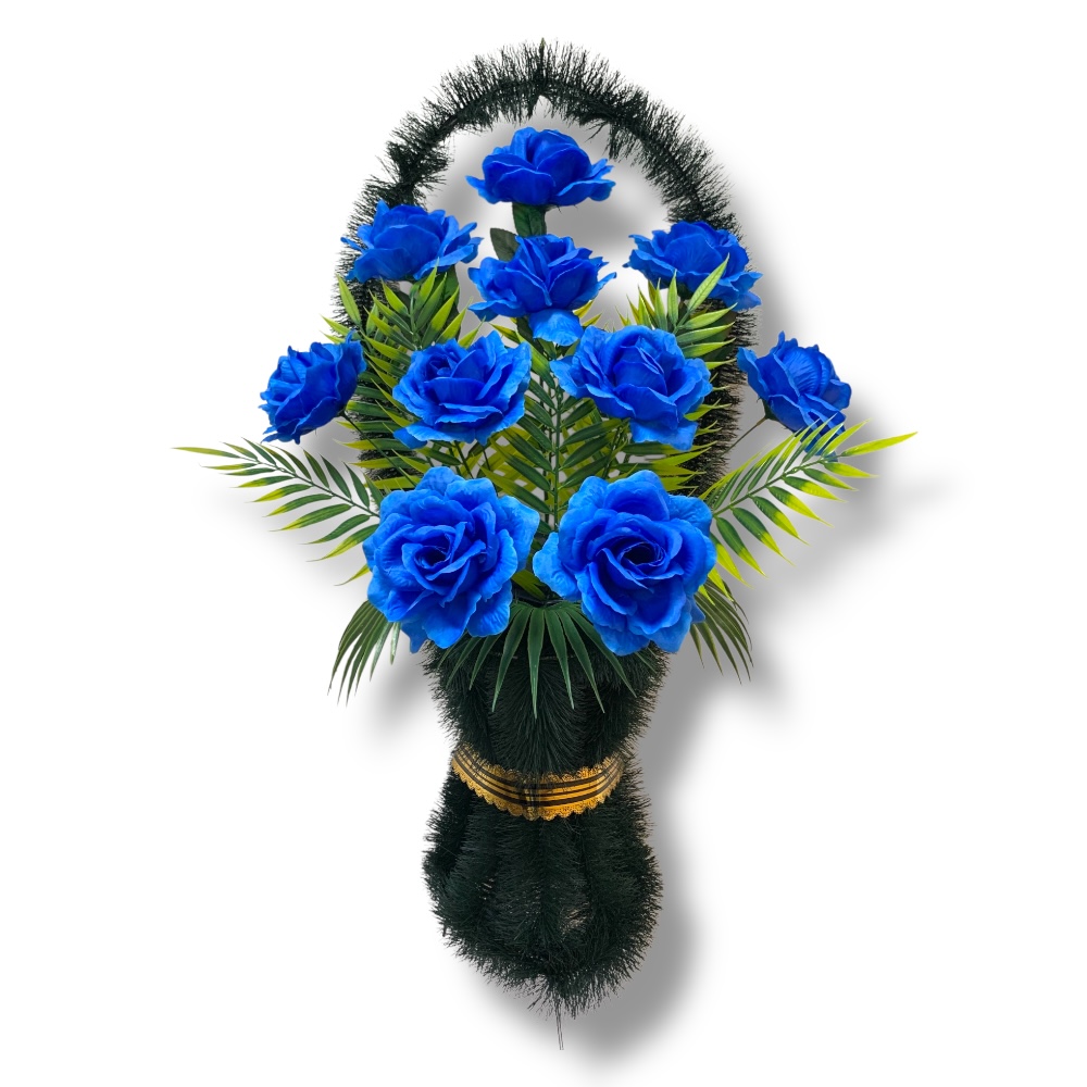 корзина из искусственных цветов, корзина на похороны, ритуальная корзина, стандартные размеры, артикул КИ-025