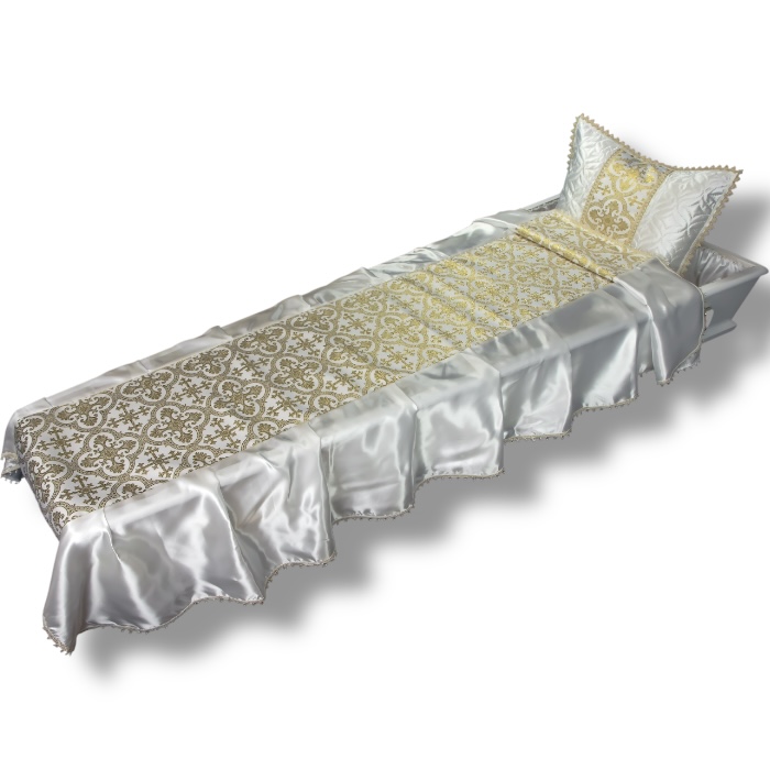 АРТ КР-024 Соната. Комплект в гроб. Подушка+покрывало. Атлас+парча. Золото