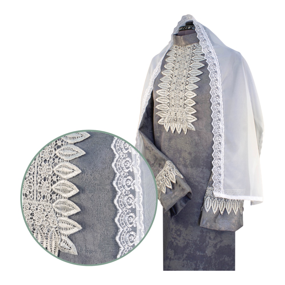 Арт. РО-018 Платье ритуальное "Элит-2" с шарфом, серый(мрамор) на похороны 46 размер.