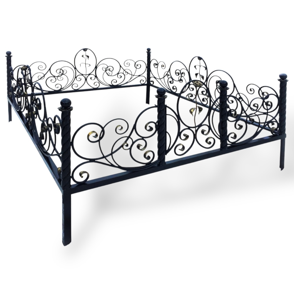 Арт. КО-043 Кованная ограда на могилу Роза Элит 1.8*2.0 м. Hammerite