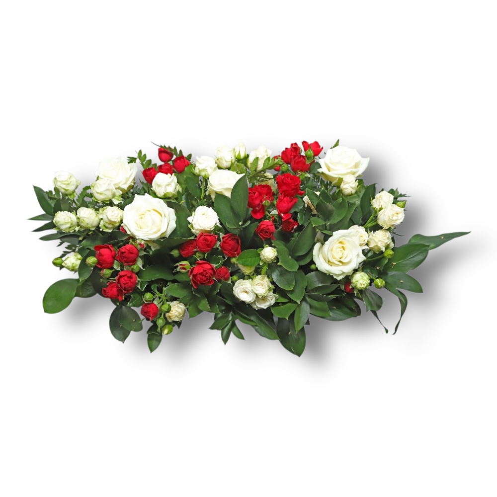 Арт. ТК-024 Траурная композиция из живых цветов на гроб: Розы 100 см.