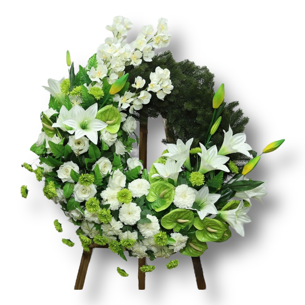 АРТ. ВП-023 Траурный венок из искусственных цветов "Премиум" на похороны 140 см.