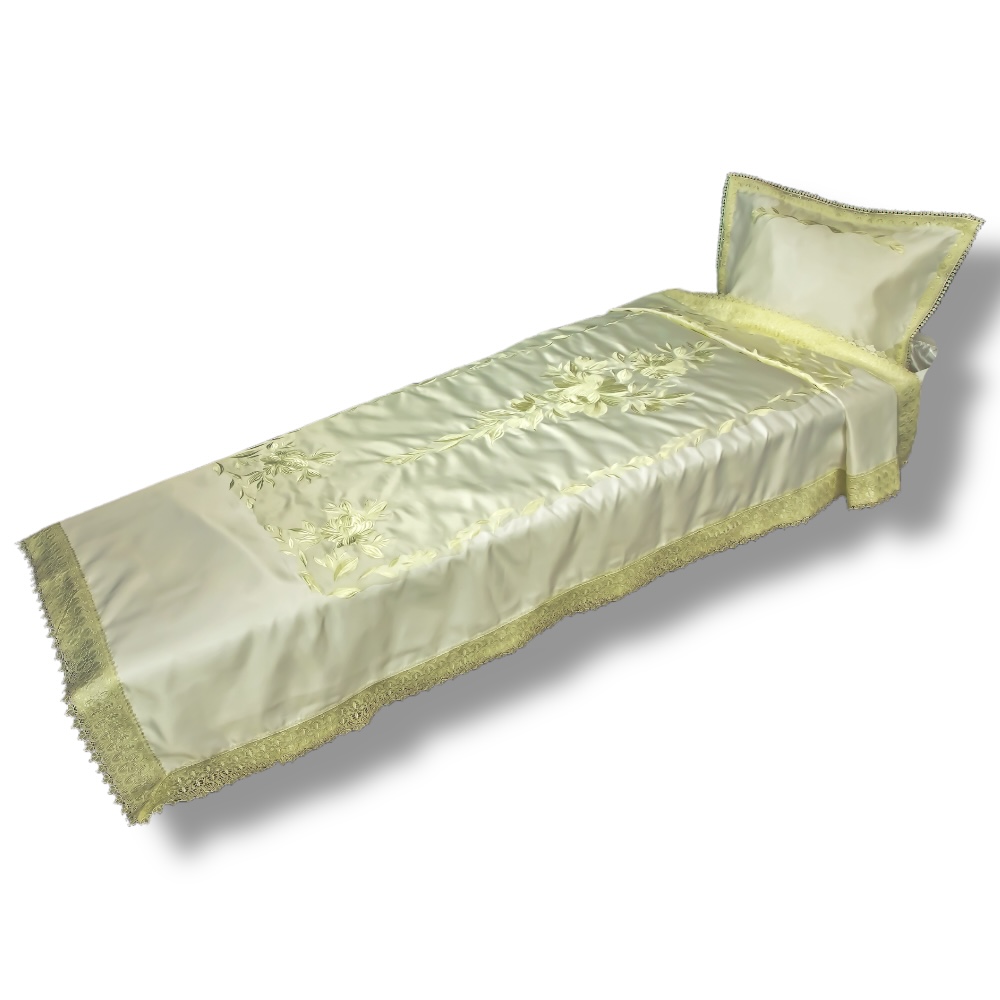 АРТ ПБ-5. Айвори. Комплект в гроб ритуальный. Подушка+покрывало. Парча.