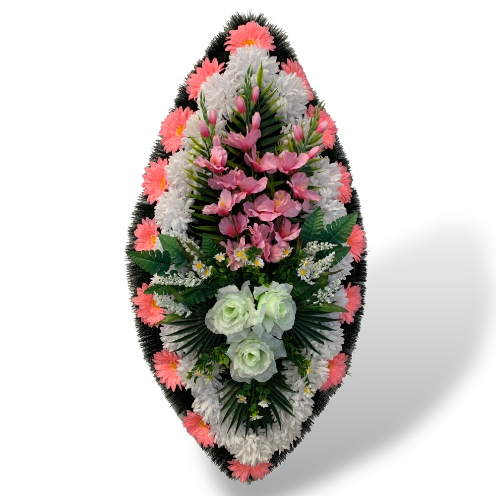 Венок на похороны артикул ВИЗ-029 – изысканное изделие из качественных искусственных цветов. Подчеркните уважение к памяти усопшего с этим элегантным венком. Доставка и оформление заказа доступны онлайн по доступным ценам.