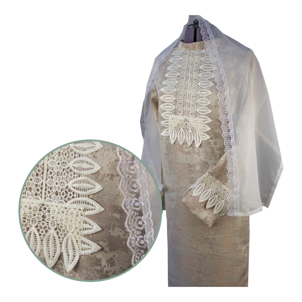 Арт. РО-011 Платье ритуальное "Элит-2" с шарфом, бежевое(мрамор) на похороны 46 размер.