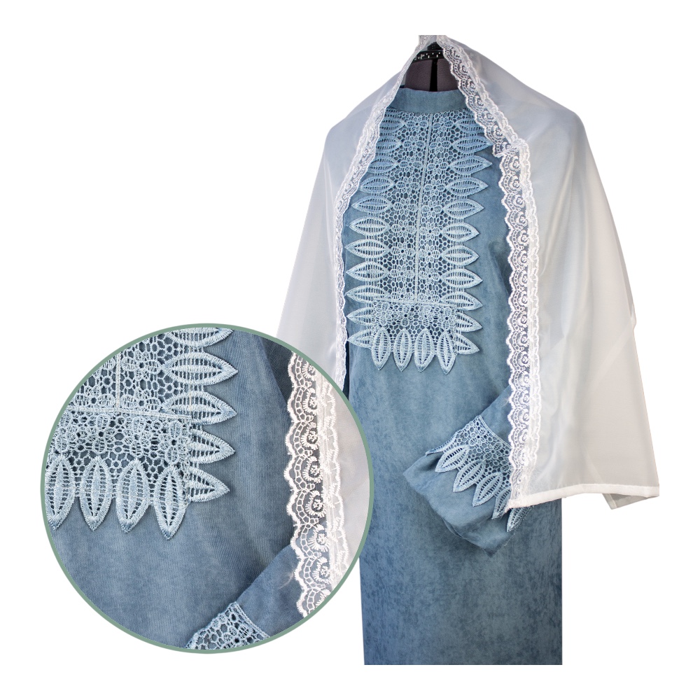 Арт. РО-017 Платье ритуальное "Элит-2" с шарфом, серо-голубой(трикотаж) на похороны 46 размер.