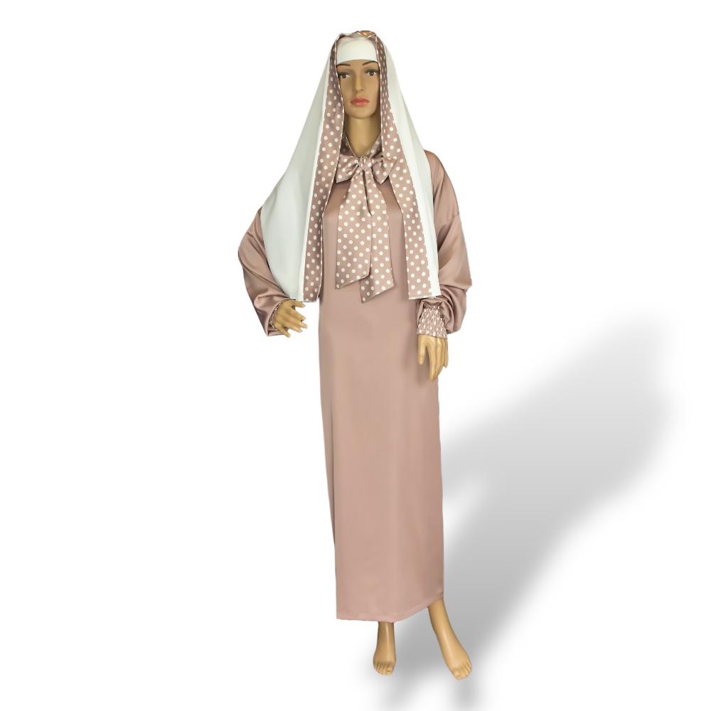 АРТ Элит № 4 Платье женское ритуальное для похорон усопших. Цвет пудра, горох. 44 размер