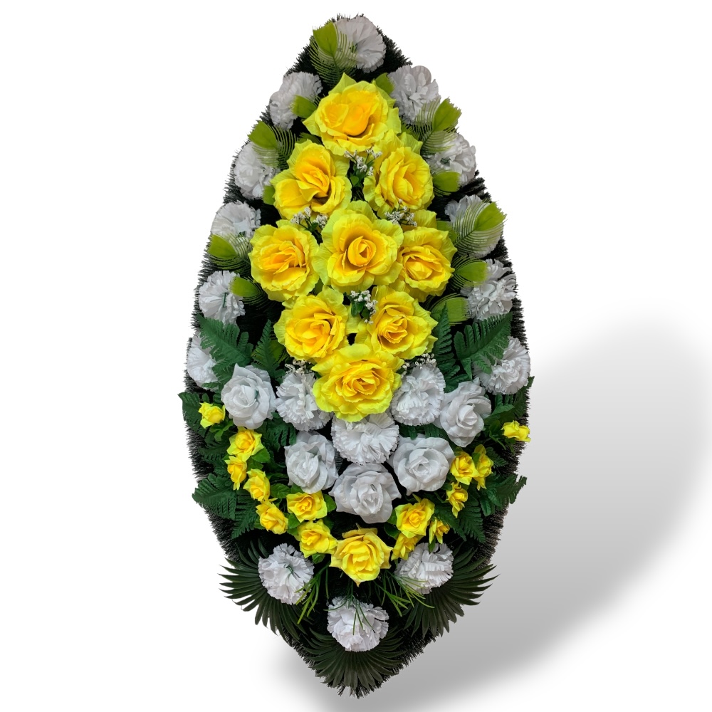 Венок на похороны артикул ВИЗ-021 – искусственные цветы, которые помогут выразить соболезнования. Доставка по городу, возможность оформления заказа онлайн по доступным ценам.