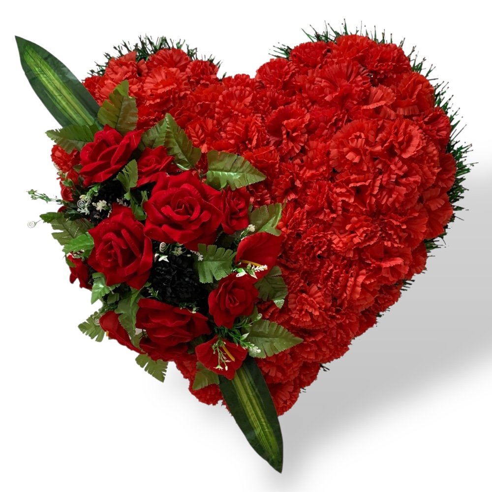 Ритуальный венок, венок евро, искусственные цветы, форма сердца, мемориальные украшения, траурные атрибуты, ритуальная атрибутика, похоронные принадлежности.