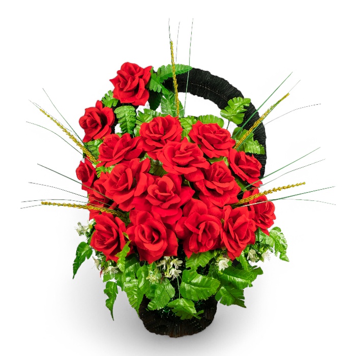 Арт. КИ-017 Корзина заказная на похороны из искусственных цветов 60 см.