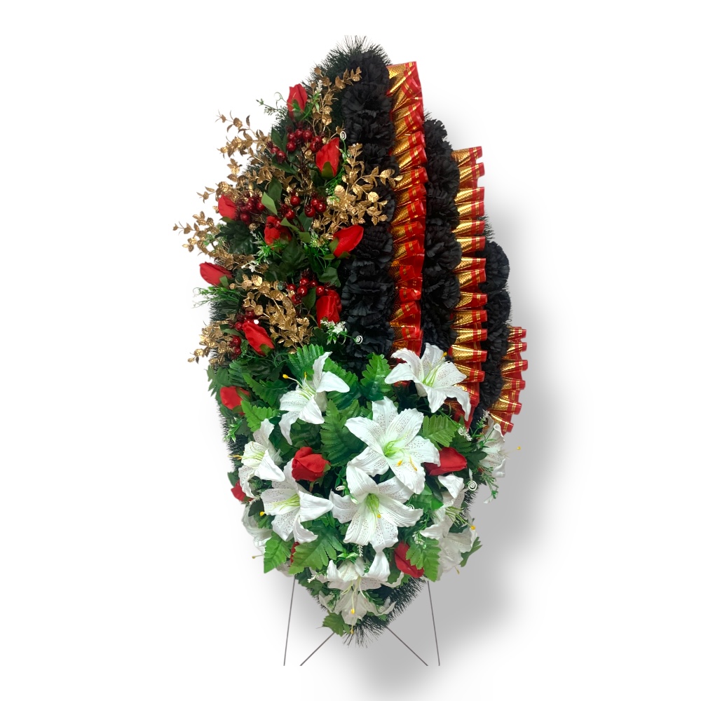 Ритуальный венок, венок на похороны, искусственные цветы, траурный венок, ритуальные принадлежности, венок для церемонии прощания, мемориальный венок, похоронные атрибуты, венок артикул ВИ-073.