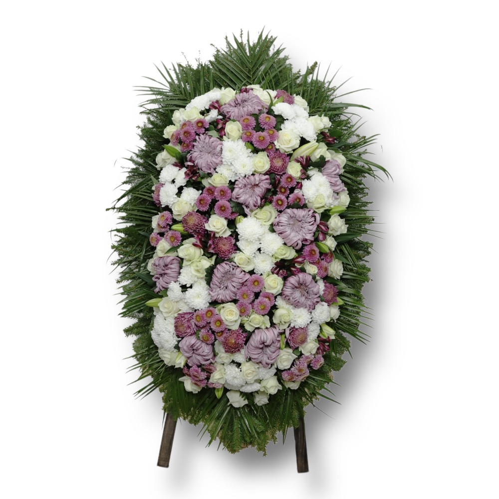 Арт. ВЖ-067 Венок из живых цветов на похороны: Розы, гвоздики, хризантемы 120 см.