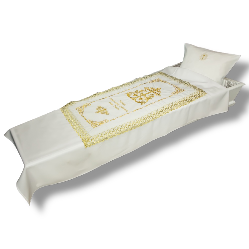 Ритуальные товары, ритуальный крест, гробовой набор, покрывало и подушка, габардин, похоронные принадлежности, ритуальная атрибутика, АРТ ГБ-4, крест с виноградом.