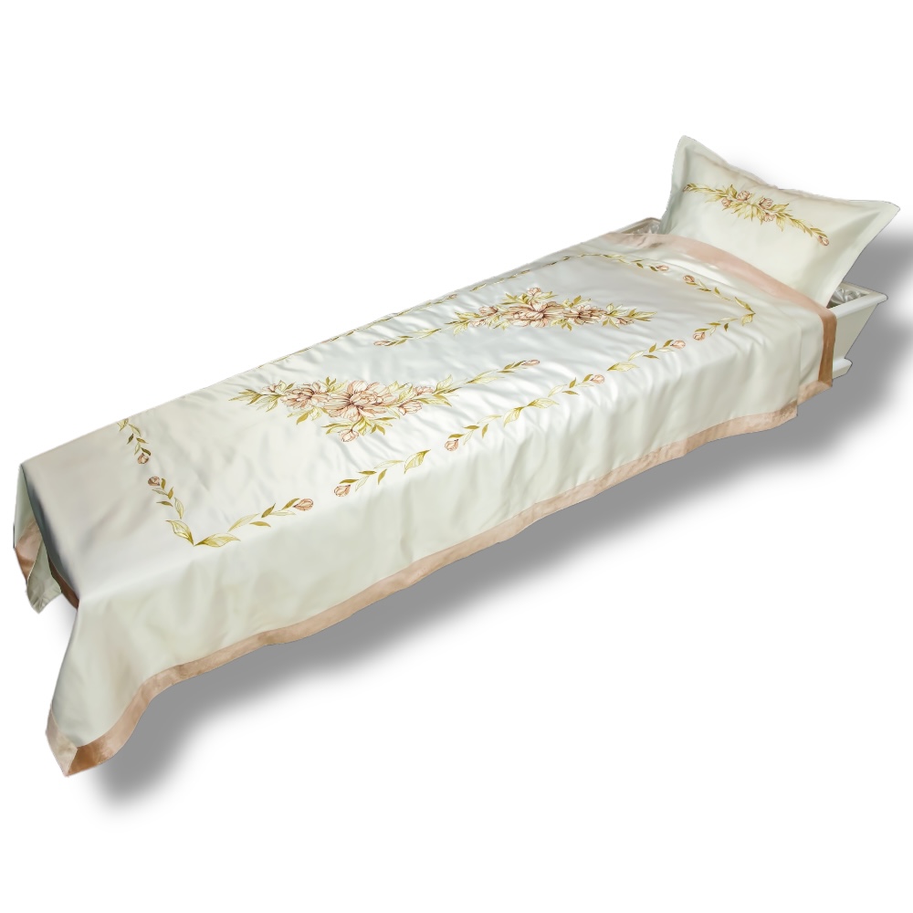 АРТ ПБ-ГР-3 Лоза элит. Ритуальный комплект в гроб. Подушка+покрывало. Парча. Белый