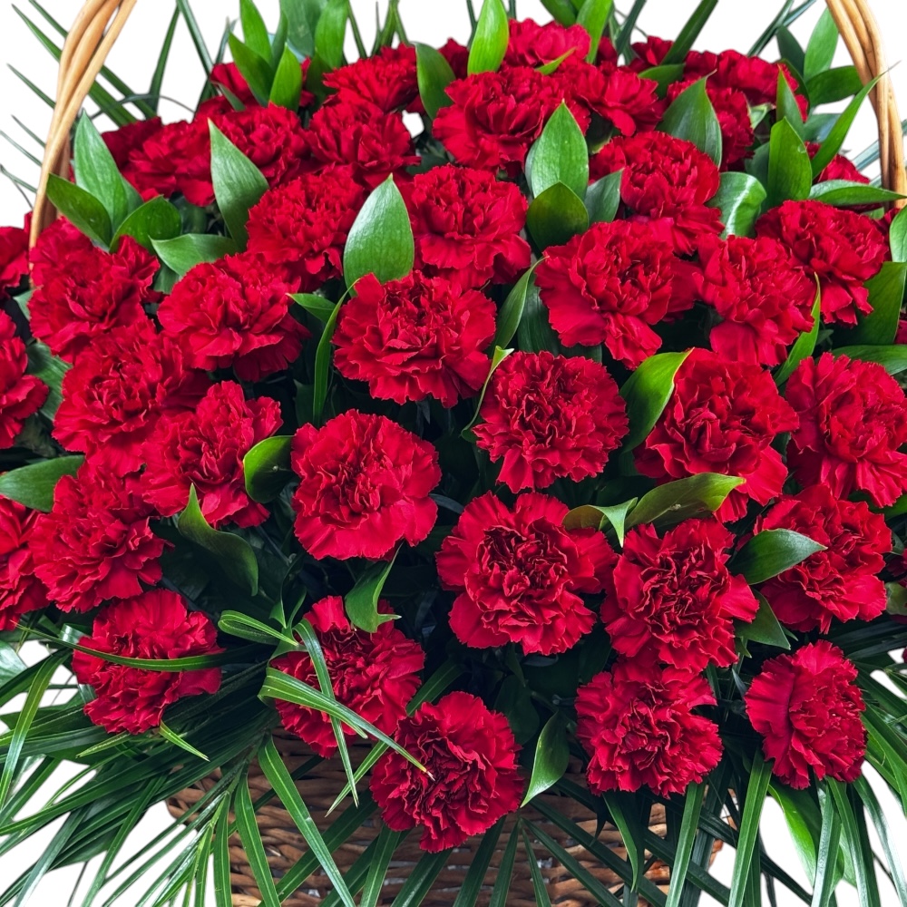 траурная корзина, красная гвоздика, цветы на похороны, траурные цветы, возложения цветов, похоронный венок, букет из гвоздик