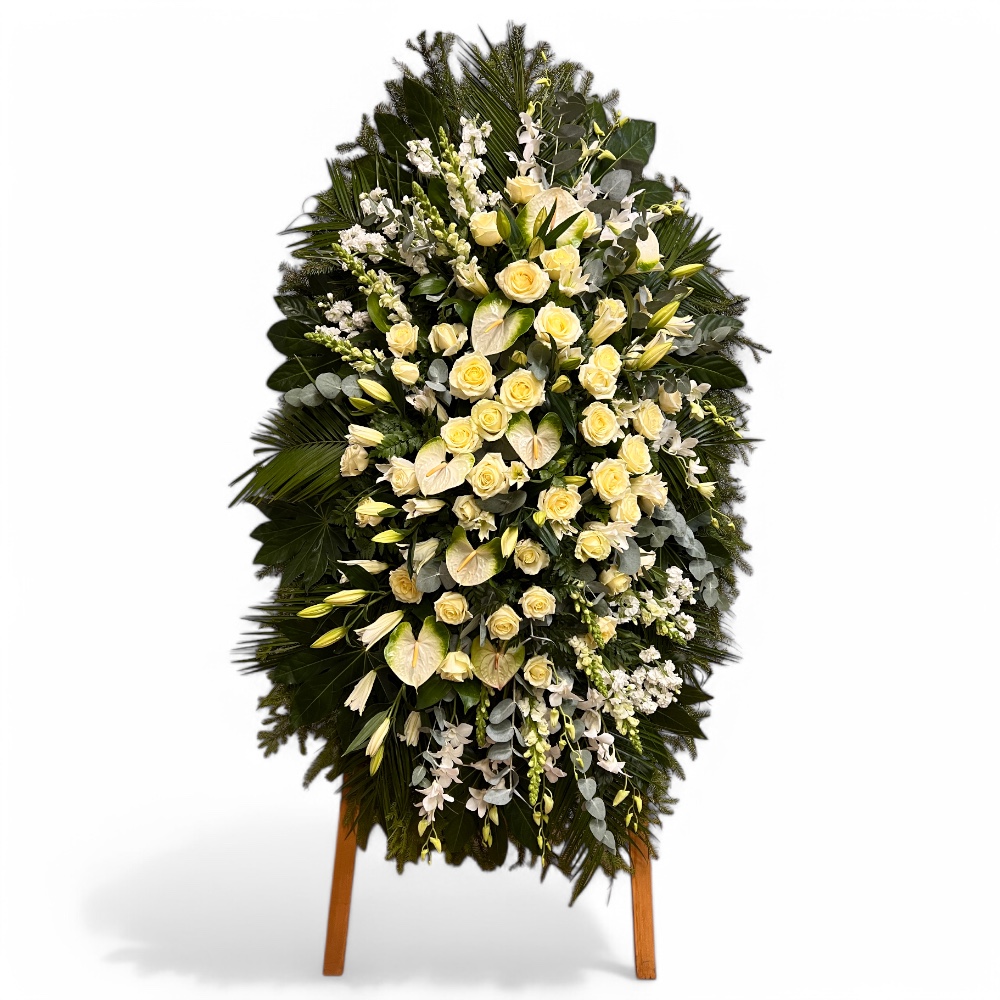 венок на похороны, венок из живых цветов, венок с розами, венок с антуриумом, венок с орхидеями, венок с лилиями, траурный венок, похоронный венок, цветы на похороны.