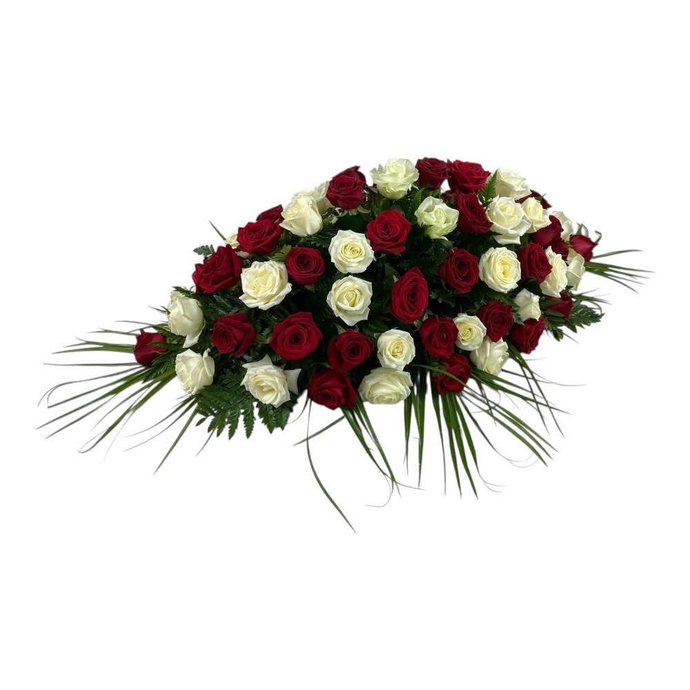 траурная композиция, живые цветы, розы на гроб, ритуальные цветы, траурные букеты, ТК-012