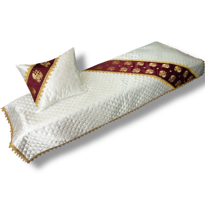 комплект в гроб, покрывало и наволочка, атлас, термостежка, парча, ритуальные товары, похоронные принадлежности, АРТ КР-033 Патриот