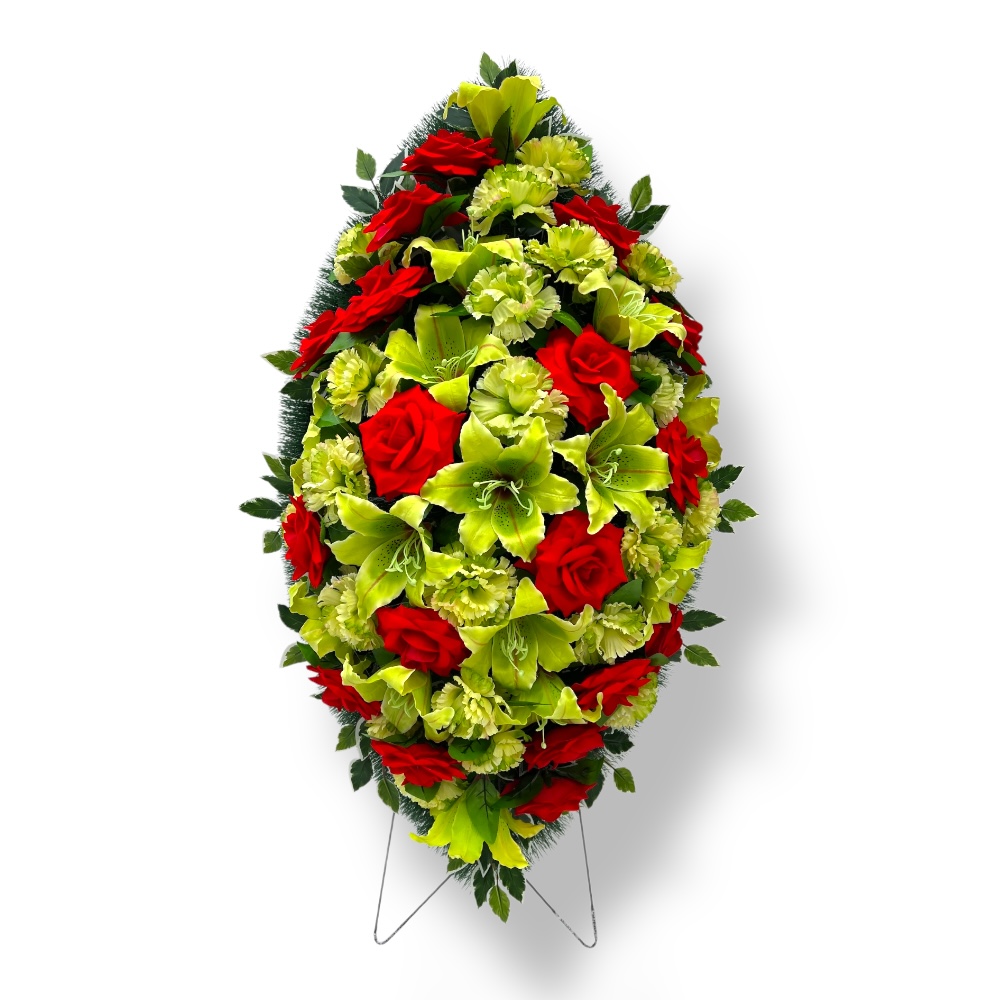 Ритуальный венок, венок на похороны, искусственные цветы, траурный венок, ритуальные принадлежности, венок для церемонии прощания, мемориальный венок, похоронные атрибуты, венок артикул ВИ-034.