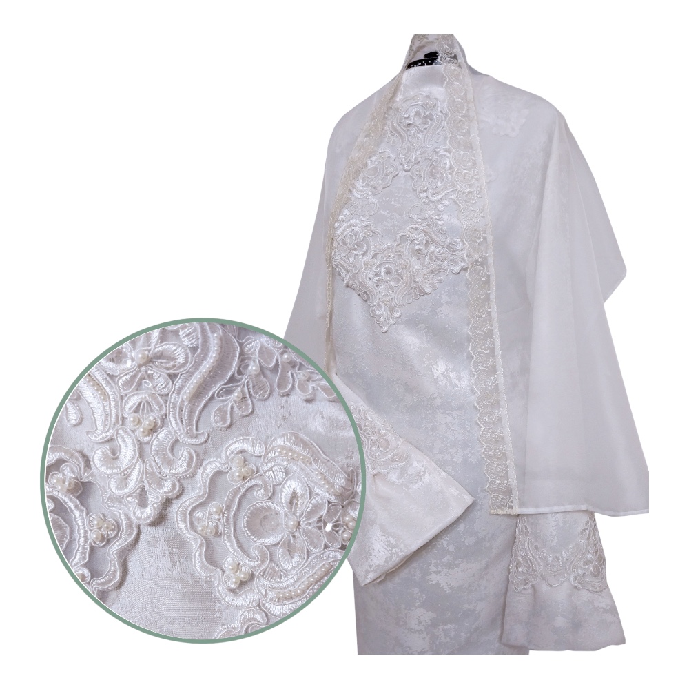 Арт. РО-001 Платье ритуальное "Элит-1" с шарфом, белое на похороны 46 размер.